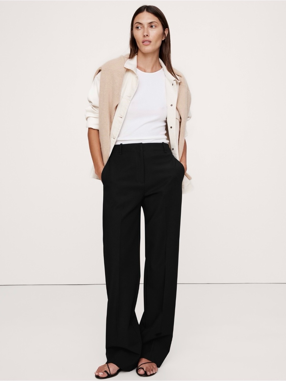 Banana Republic High Rise Modern Straight City Stretch Black Trousers size 6.